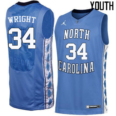 Youth North Carolina Tar Heels #34 Brandan Wright College Basketball Jerseys Sale-Blue